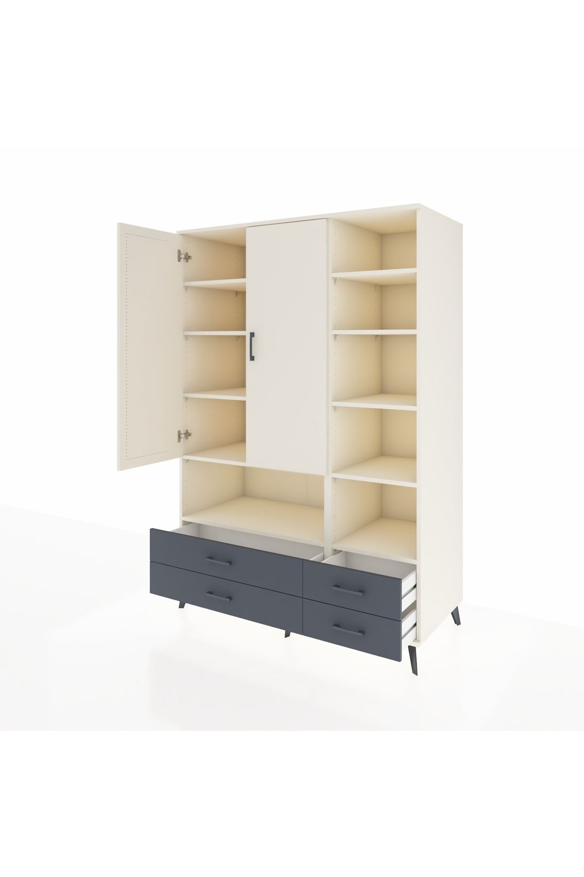 Kronos Dolap 10 Raflı 4 Çekmeceli 2 Kapaklı 132x59x195 Aytaşı-Aytaşı/Antrasit