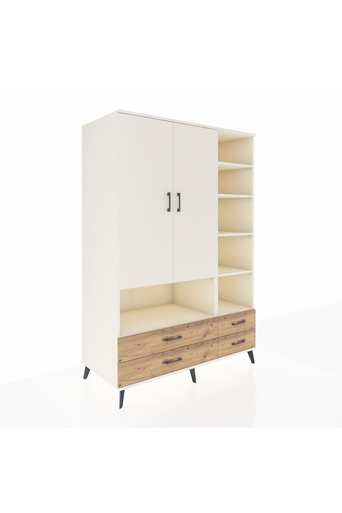 Kronos Dolap 10 Raflı 4 Çekmeceli 2 Kapaklı 132x59x195 Aytaşı-Aytaşı/Çam