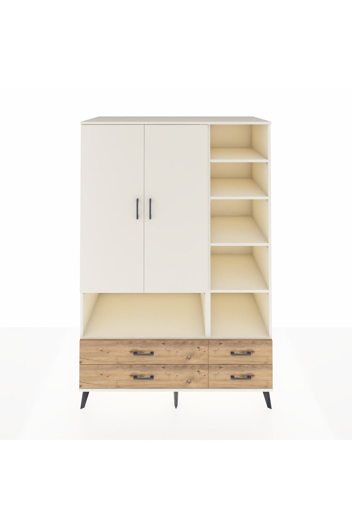 Kronos Dolap 10 Raflı 4 Çekmeceli 2 Kapaklı 132x59x195 Aytaşı-Aytaşı/Çam