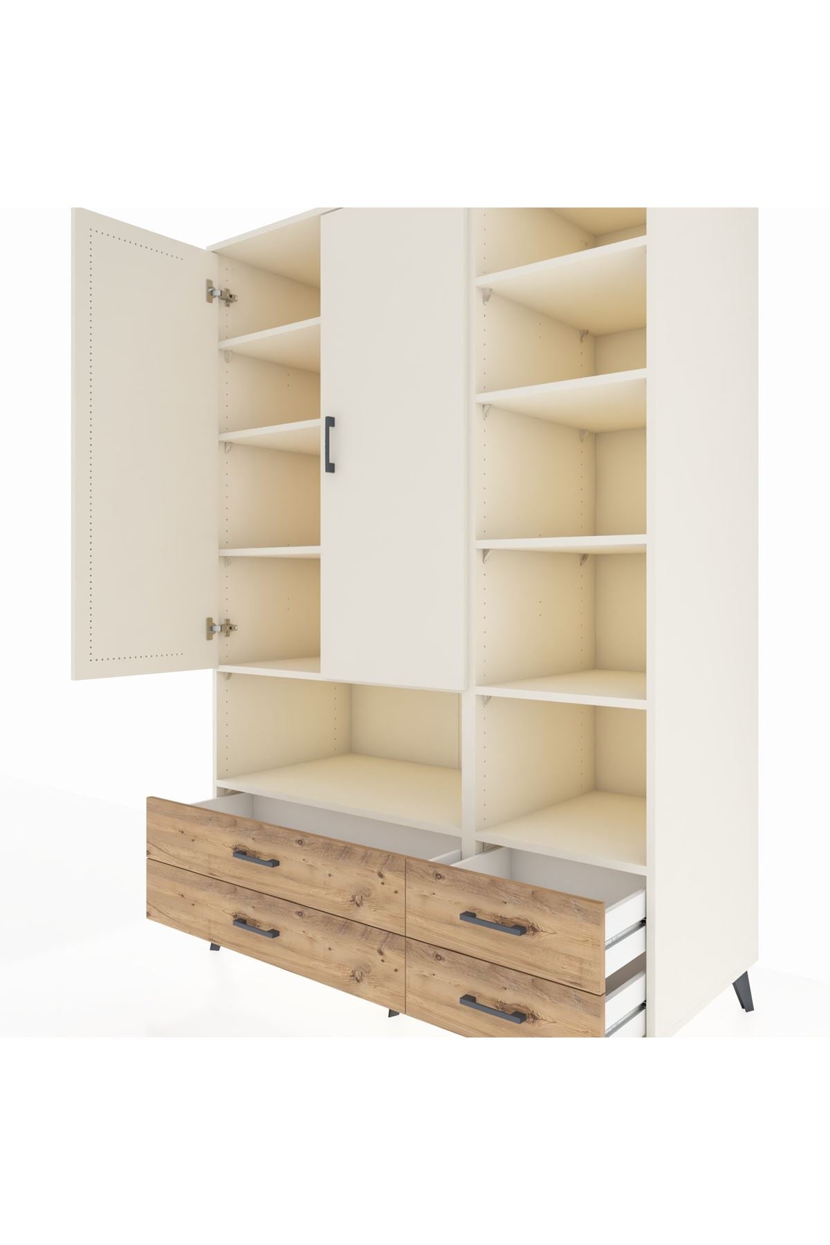 Kronos Dolap 10 Raflı 4 Çekmeceli 2 Kapaklı 132x59x195 Aytaşı-Aytaşı/Çam