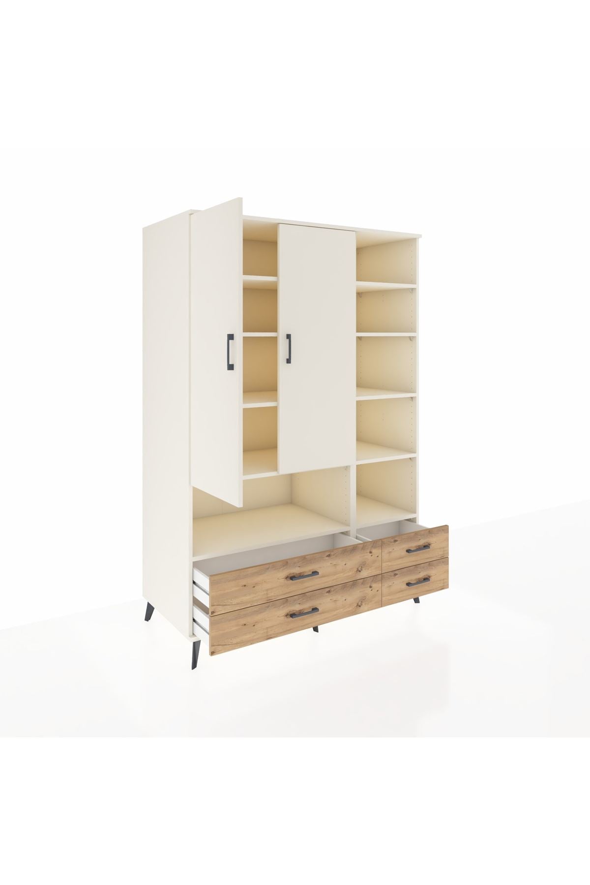 Kronos Dolap 10 Raflı 4 Çekmeceli 2 Kapaklı 132x59x195 Aytaşı-Aytaşı/Çam