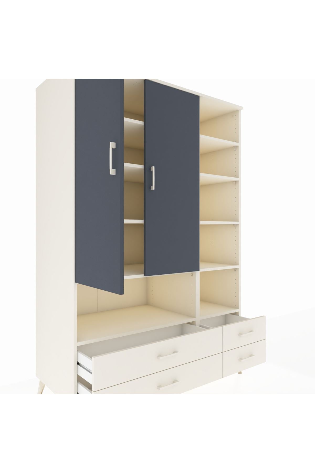 Kronos Dolap 10 Raflı 4 Çekmeceli 2 Kapaklı 132x59x195 Aytaşı-Antrasit/Aytaşı