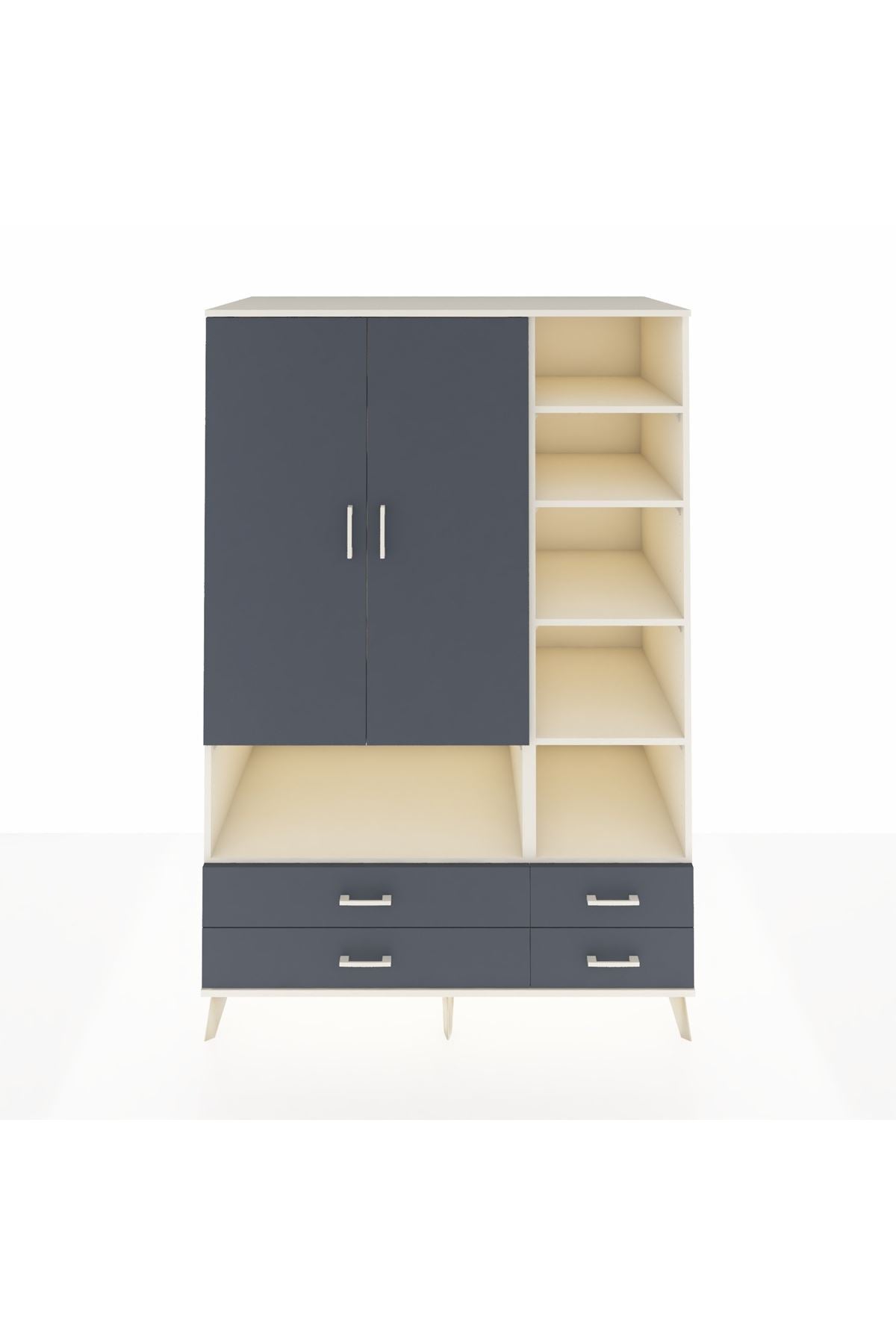 Kronos Dolap 10 Raflı 4 Çekmeceli 2 Kapaklı 132x59x195 Aytaşı-Antrasit/Antrasit