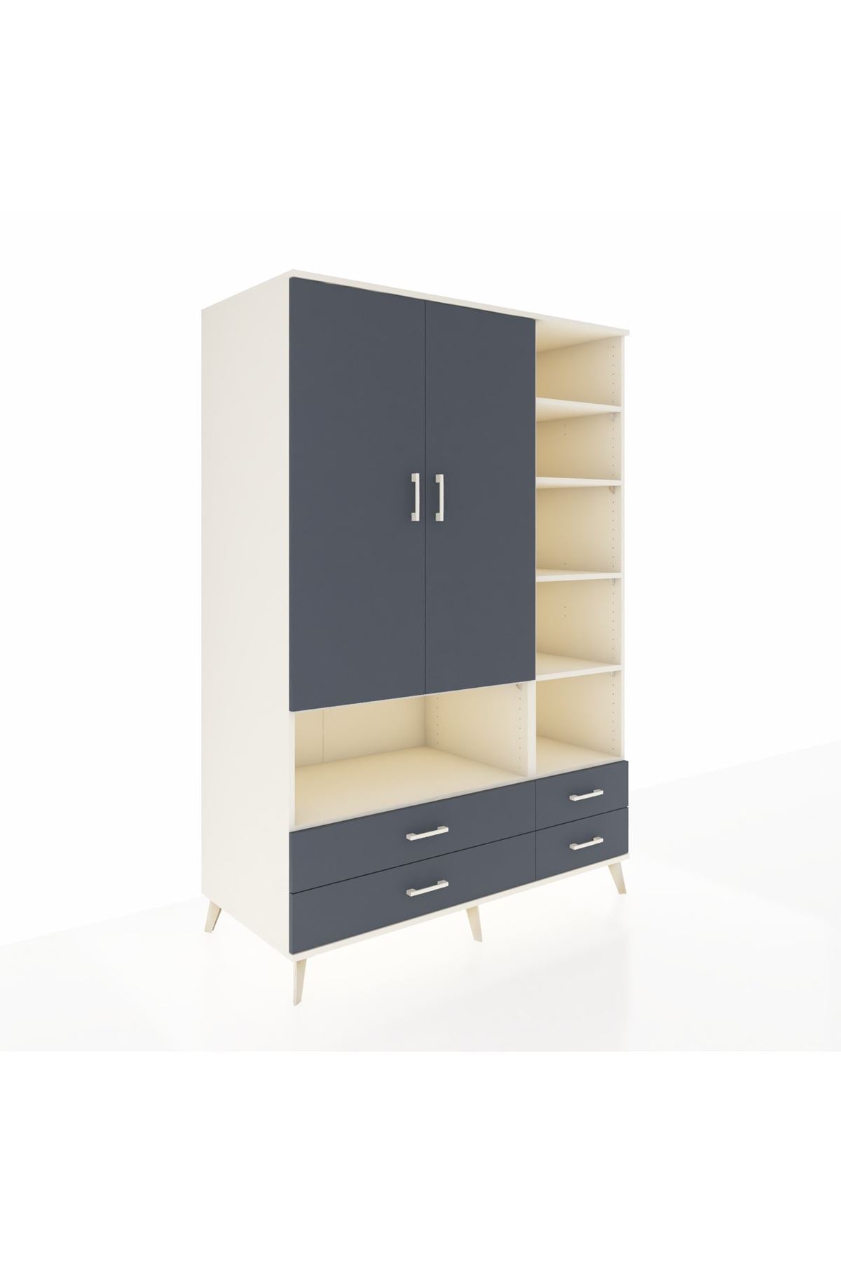 Kronos Dolap 10 Raflı 4 Çekmeceli 2 Kapaklı 132x59x195 Aytaşı-Antrasit/Antrasit