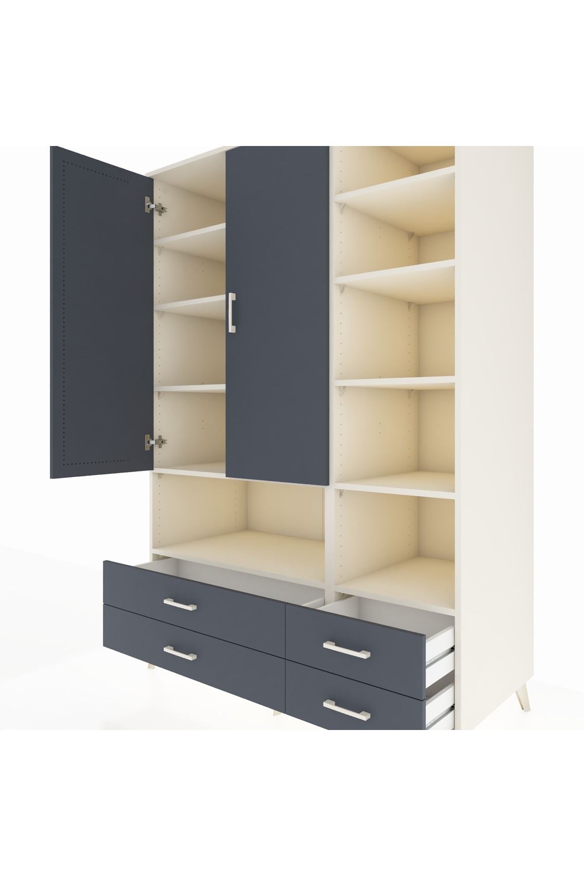 Kronos Dolap 10 Raflı 4 Çekmeceli 2 Kapaklı 132x59x195 Aytaşı-Antrasit/Antrasit