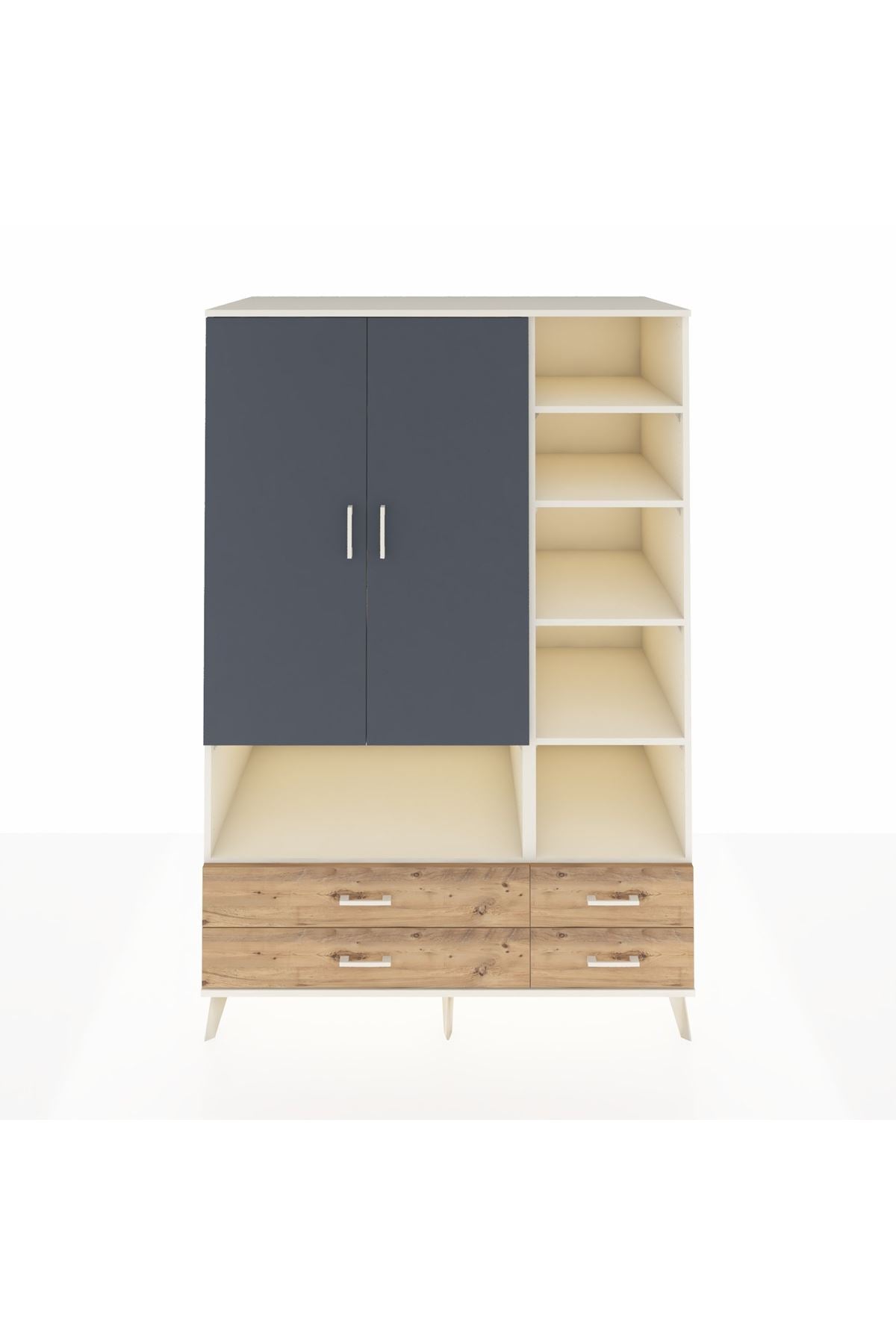 Kronos Dolap 10 Raflı 4 Çekmeceli 2 Kapaklı 132x59x195 Aytaşı-Antrasit/Çam