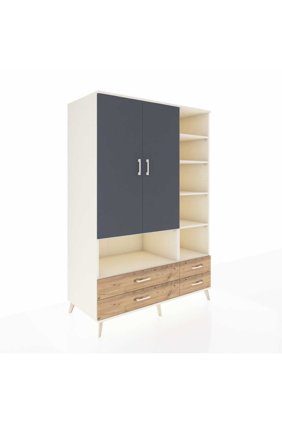 Kronos Dolap 10 Raflı 4 Çekmeceli 2 Kapaklı 132x59x195 Aytaşı-Antrasit/Çam