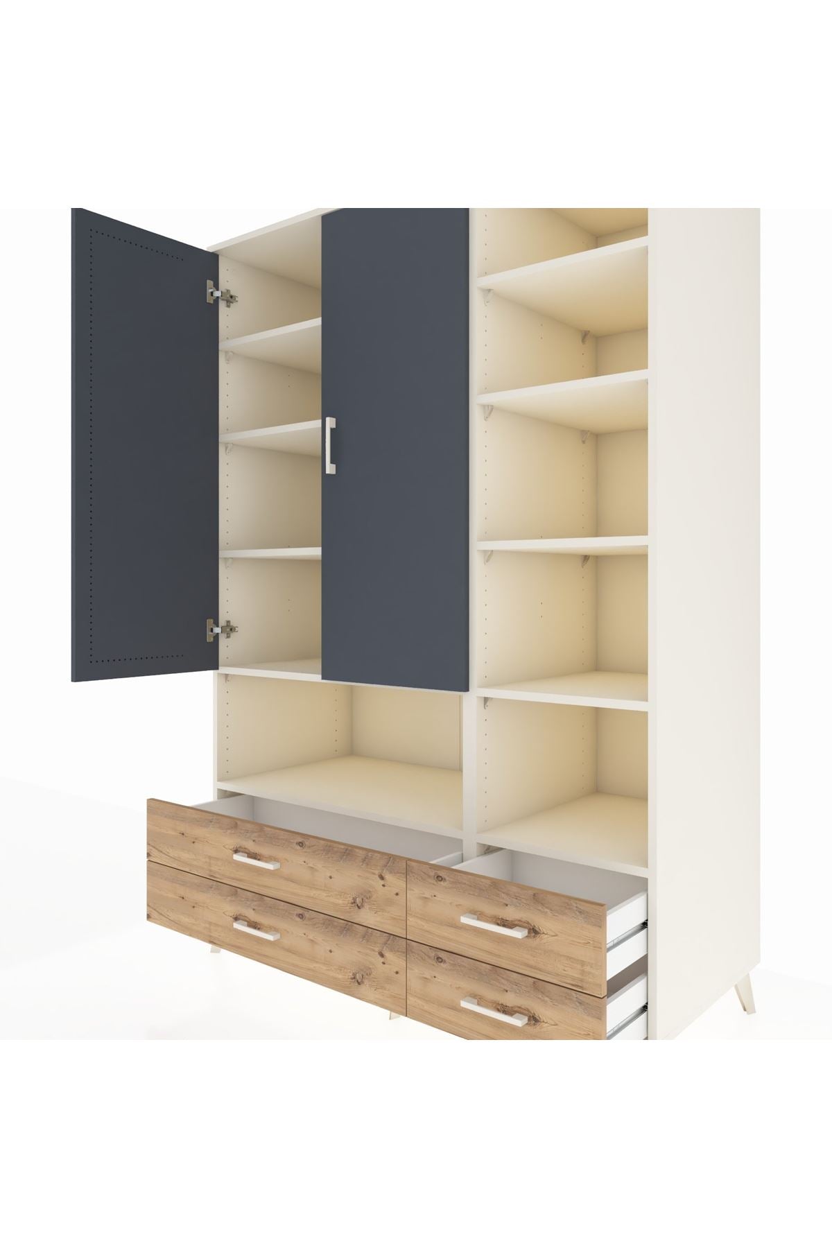 Kronos Dolap 10 Raflı 4 Çekmeceli 2 Kapaklı 132x59x195 Aytaşı-Antrasit/Çam