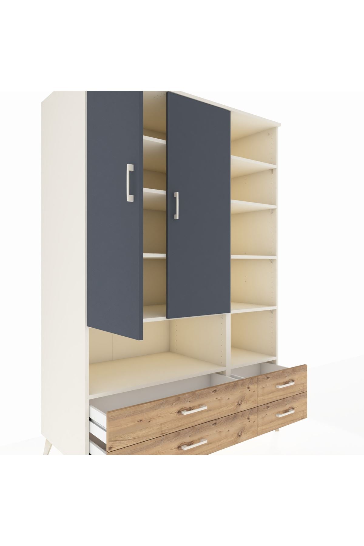 Kronos Dolap 10 Raflı 4 Çekmeceli 2 Kapaklı 132x59x195 Aytaşı-Antrasit/Çam