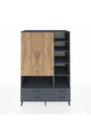 Kronos Dolap 10 Raflı 4 Çekmeceli 2 Kapaklı 132x59x195 Antrasit-Çam/Antrasit