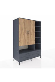 Kronos Dolap 10 Raflı 4 Çekmeceli 2 Kapaklı 132x59x195 Antrasit-Çam/Antrasit