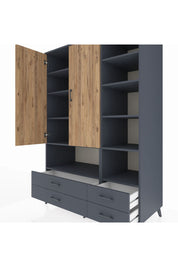Kronos Dolap 10 Raflı 4 Çekmeceli 2 Kapaklı 132x59x195 Antrasit-Çam/Antrasit