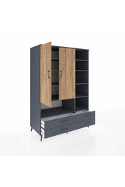Kronos Dolap 10 Raflı 4 Çekmeceli 2 Kapaklı 132x59x195 Antrasit-Çam/Antrasit
