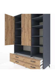 Kronos Dolap 10 Raflı 4 Çekmeceli 2 Kapaklı 132x59x195 Antrasit-Çam/Çam