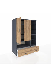 Kronos Dolap 10 Raflı 4 Çekmeceli 2 Kapaklı 132x59x195 Antrasit-Çam/Çam