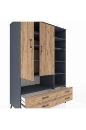 Kronos Dolap 10 Raflı 4 Çekmeceli 2 Kapaklı 132x59x195 Antrasit-Çam/Çam