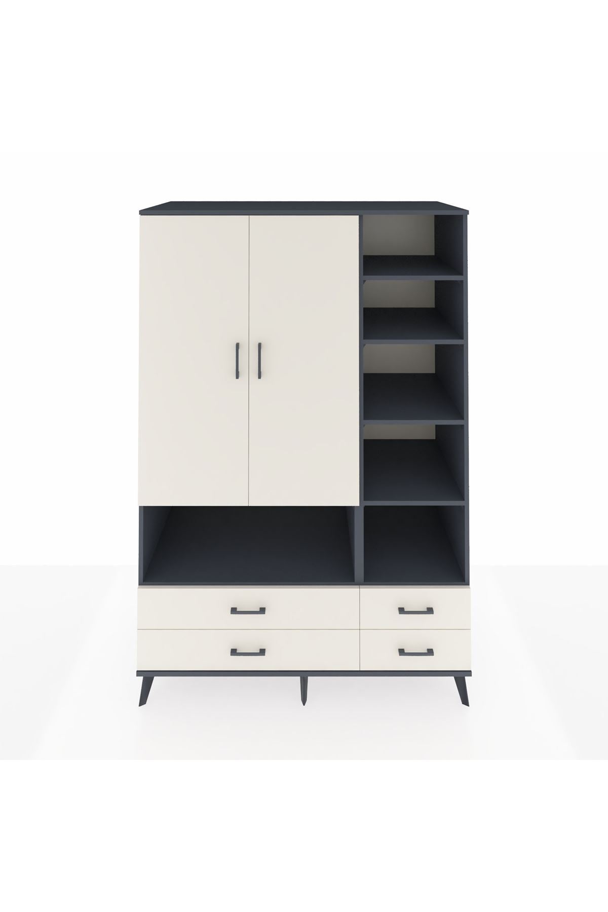 Kronos Dolap 10 Raflı 4 Çekmeceli 2 Kapaklı 132x59x195 Antrasit-Aytaşı/Aytaşı