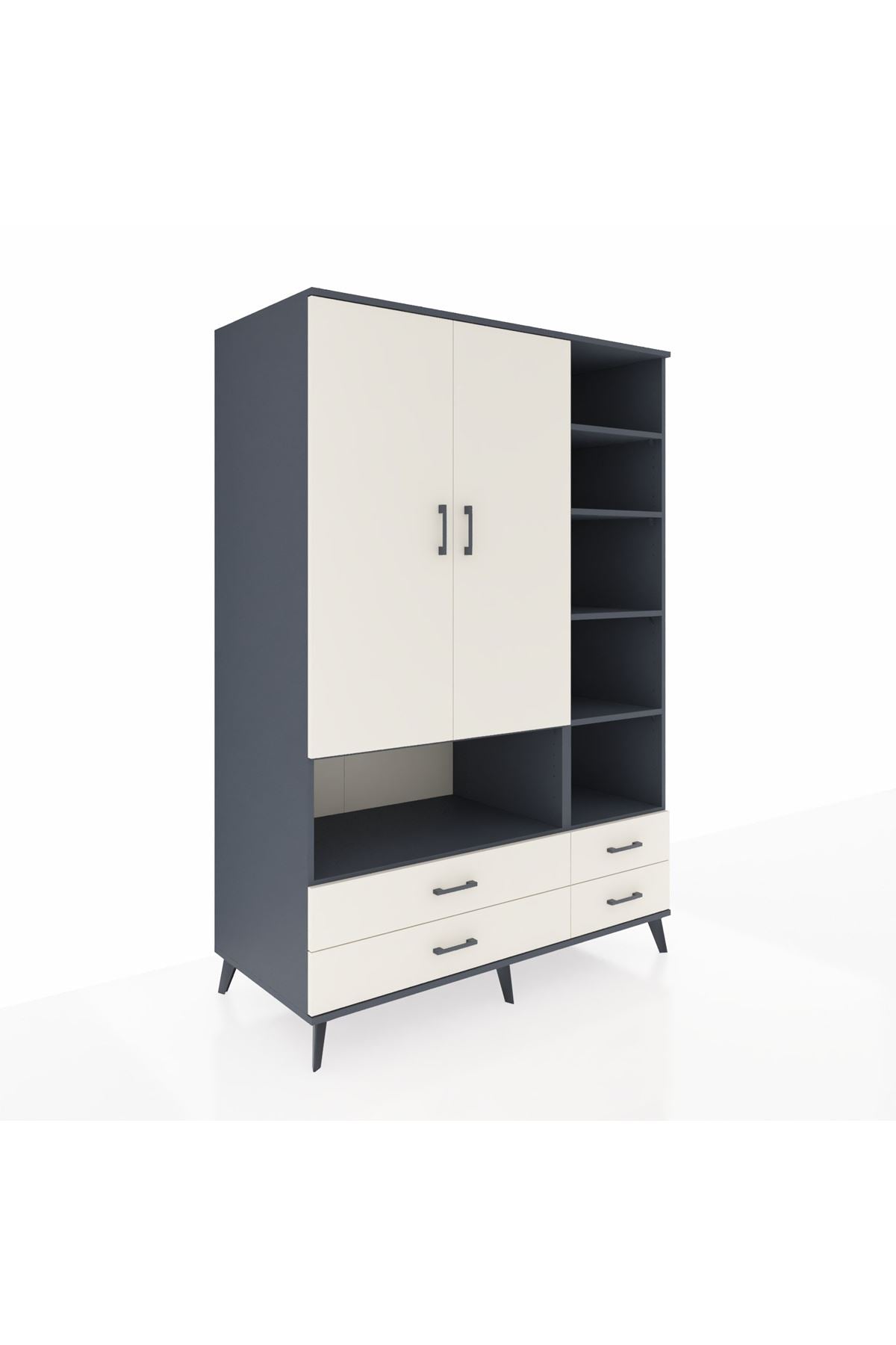 Kronos Dolap 10 Raflı 4 Çekmeceli 2 Kapaklı 132x59x195 Antrasit-Aytaşı/Aytaşı
