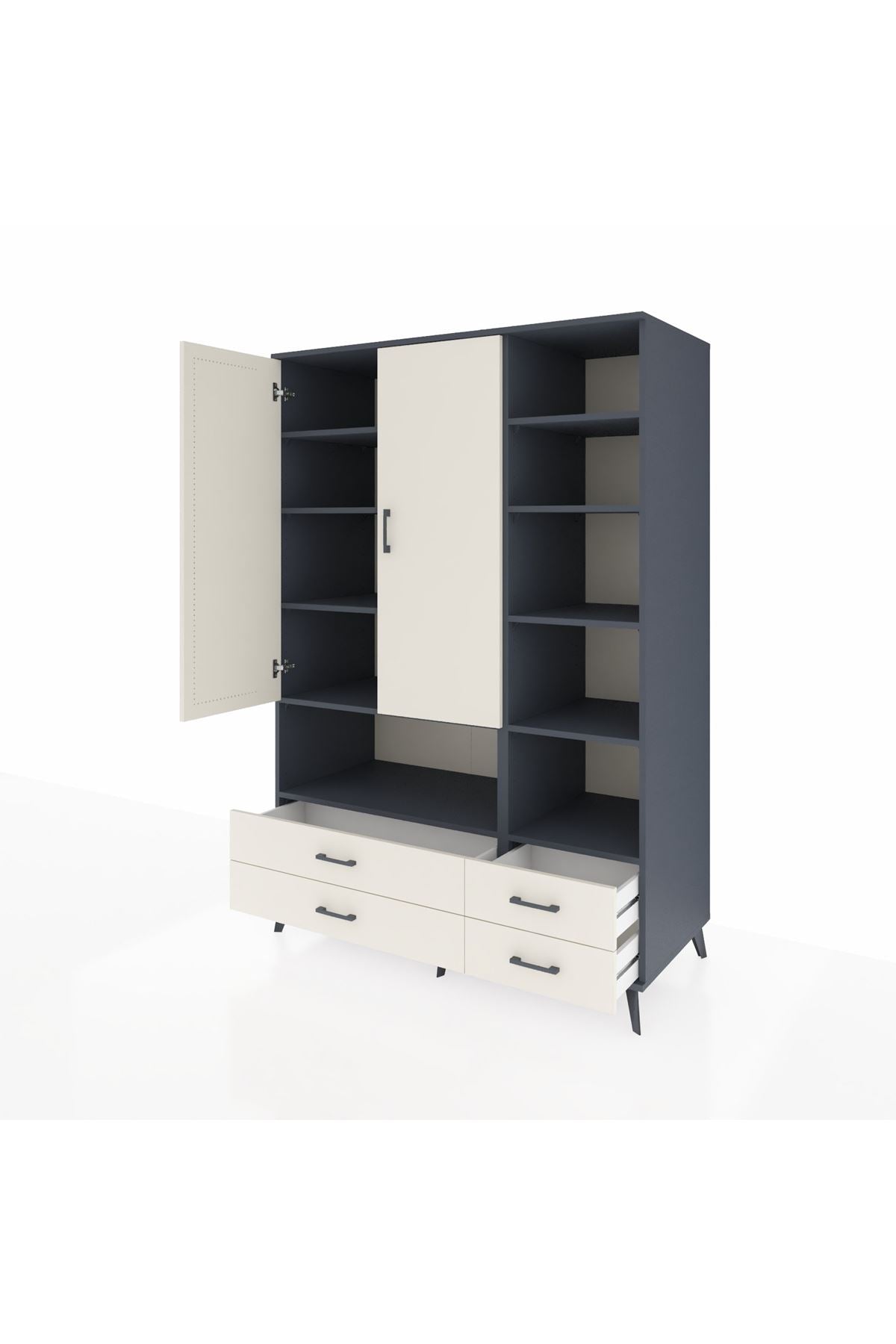 Kronos Dolap 10 Raflı 4 Çekmeceli 2 Kapaklı 132x59x195 Antrasit-Aytaşı/Aytaşı