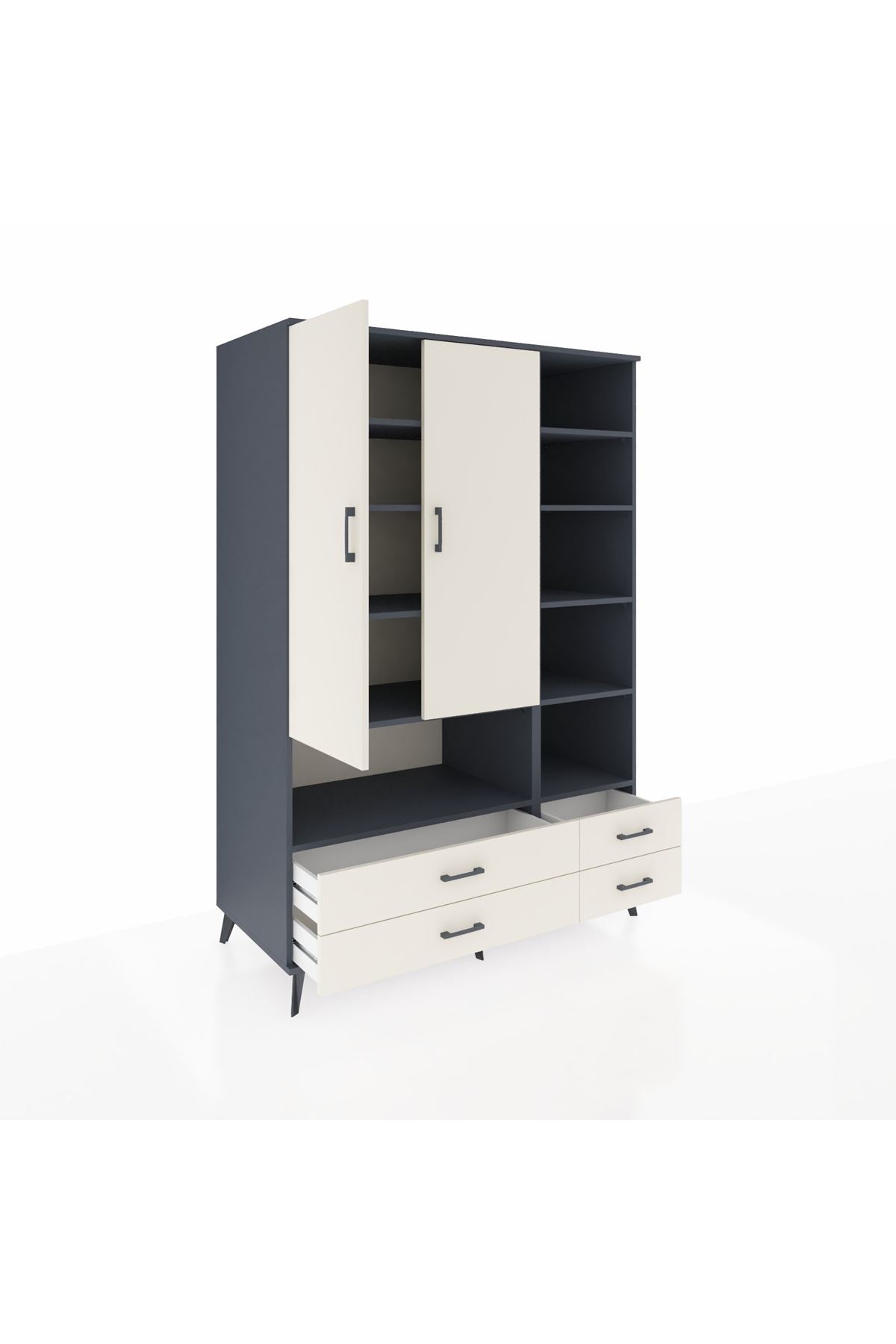 Kronos Dolap 10 Raflı 4 Çekmeceli 2 Kapaklı 132x59x195 Antrasit-Aytaşı/Aytaşı