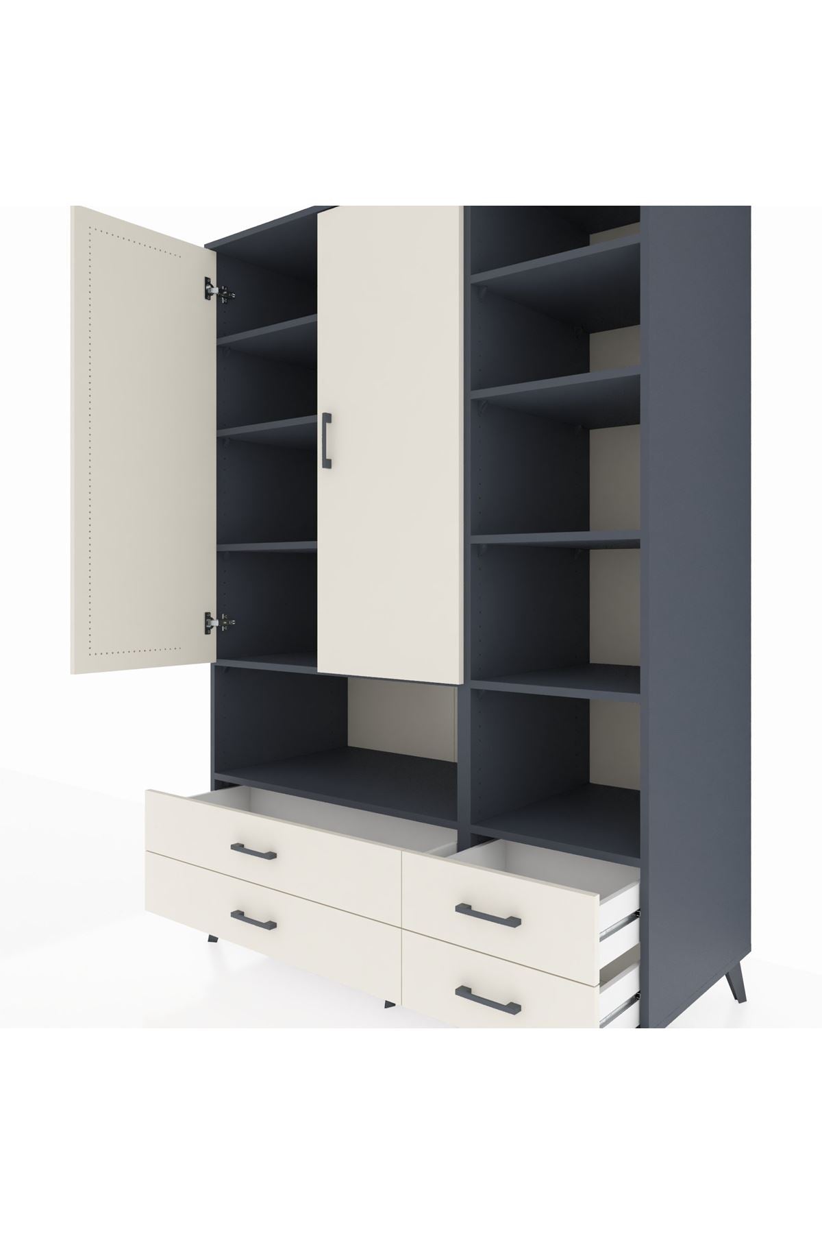 Kronos Dolap 10 Raflı 4 Çekmeceli 2 Kapaklı 132x59x195 Antrasit-Aytaşı/Aytaşı