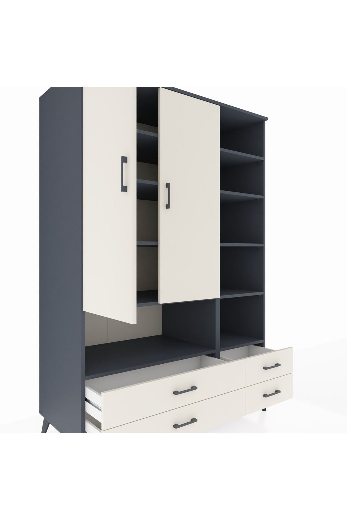Kronos Dolap 10 Raflı 4 Çekmeceli 2 Kapaklı 132x59x195 Antrasit-Aytaşı/Aytaşı