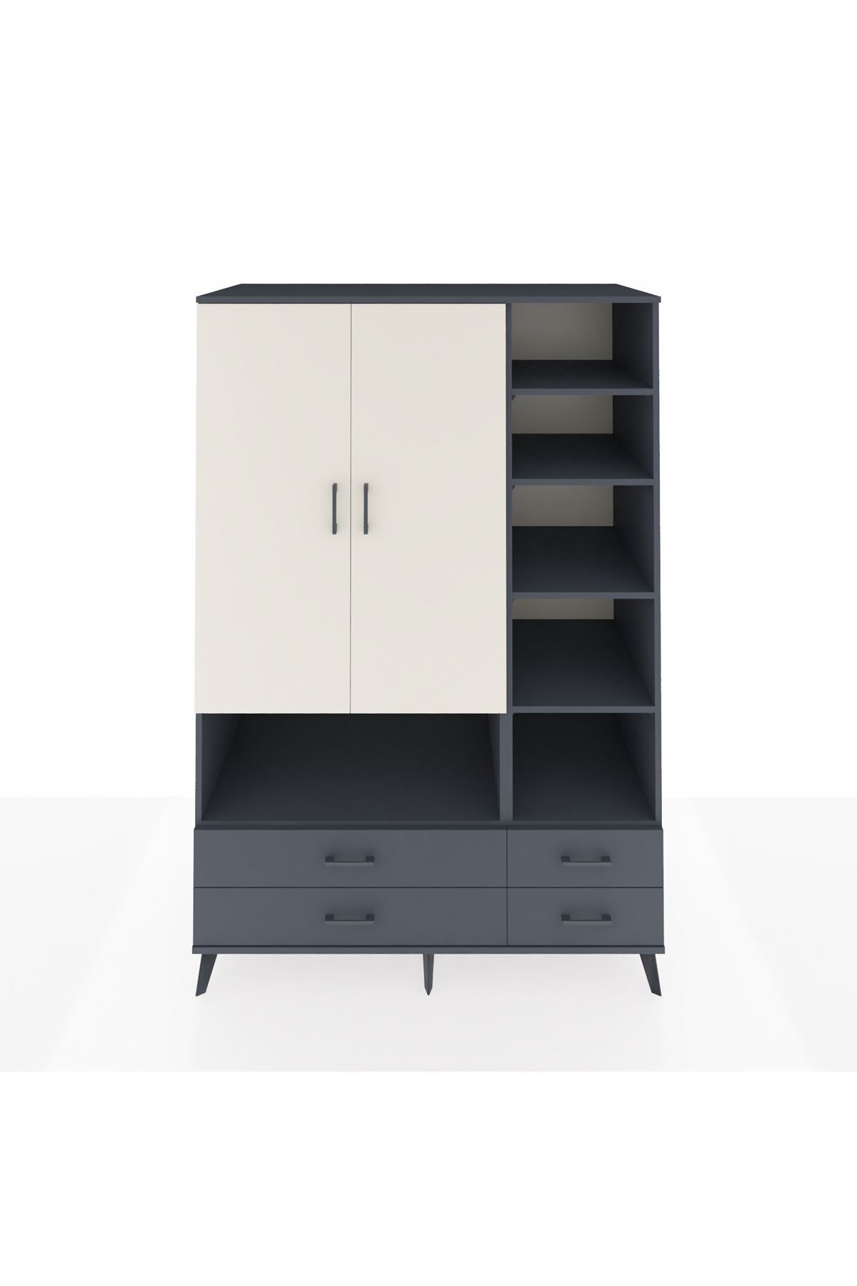 Kronos Dolap 10 Raflı 4 Çekmeceli 2 Kapaklı 132x59x195 Antrasit-Aytaşı/Antrasit