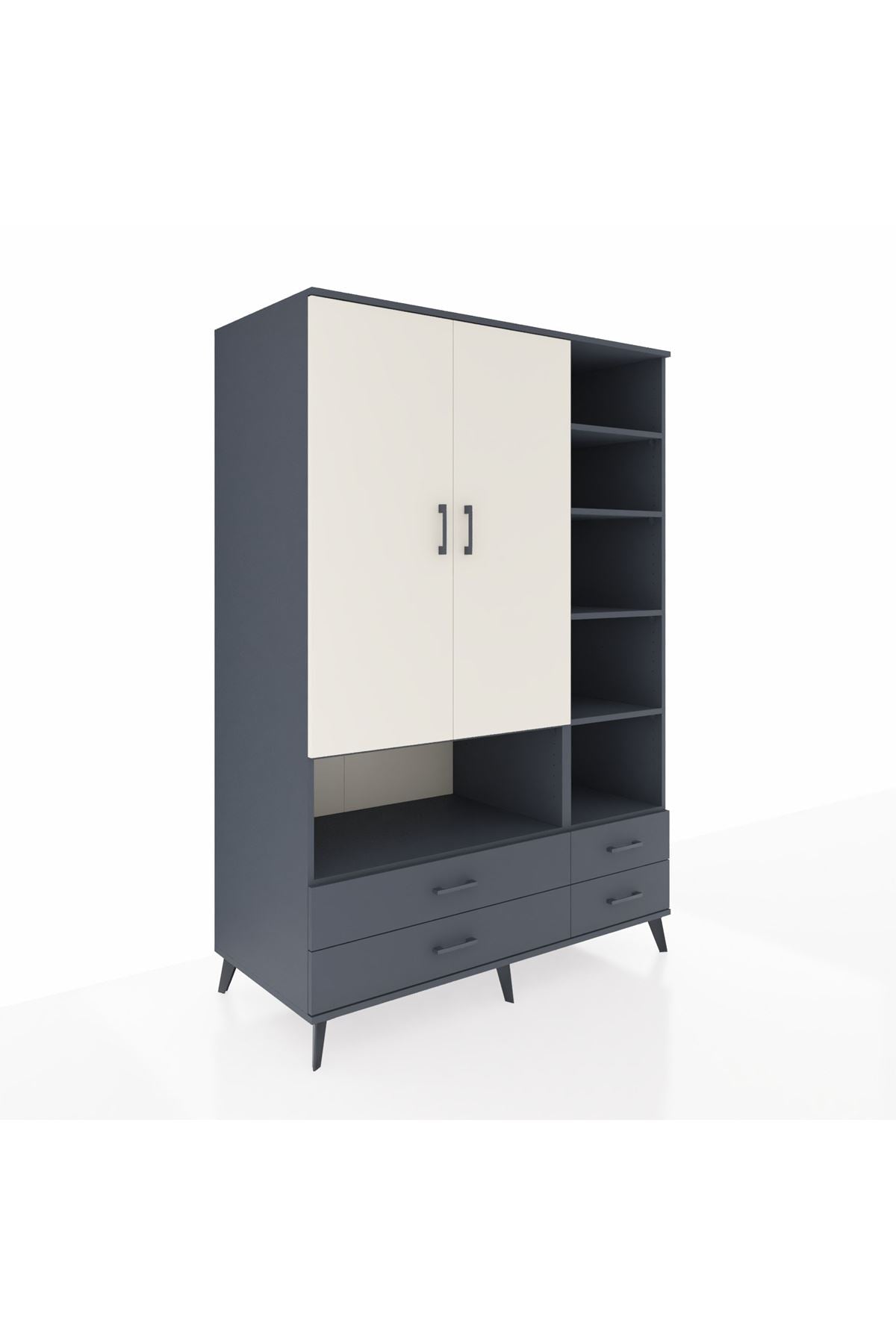 Kronos Dolap 10 Raflı 4 Çekmeceli 2 Kapaklı 132x59x195 Antrasit-Aytaşı/Antrasit