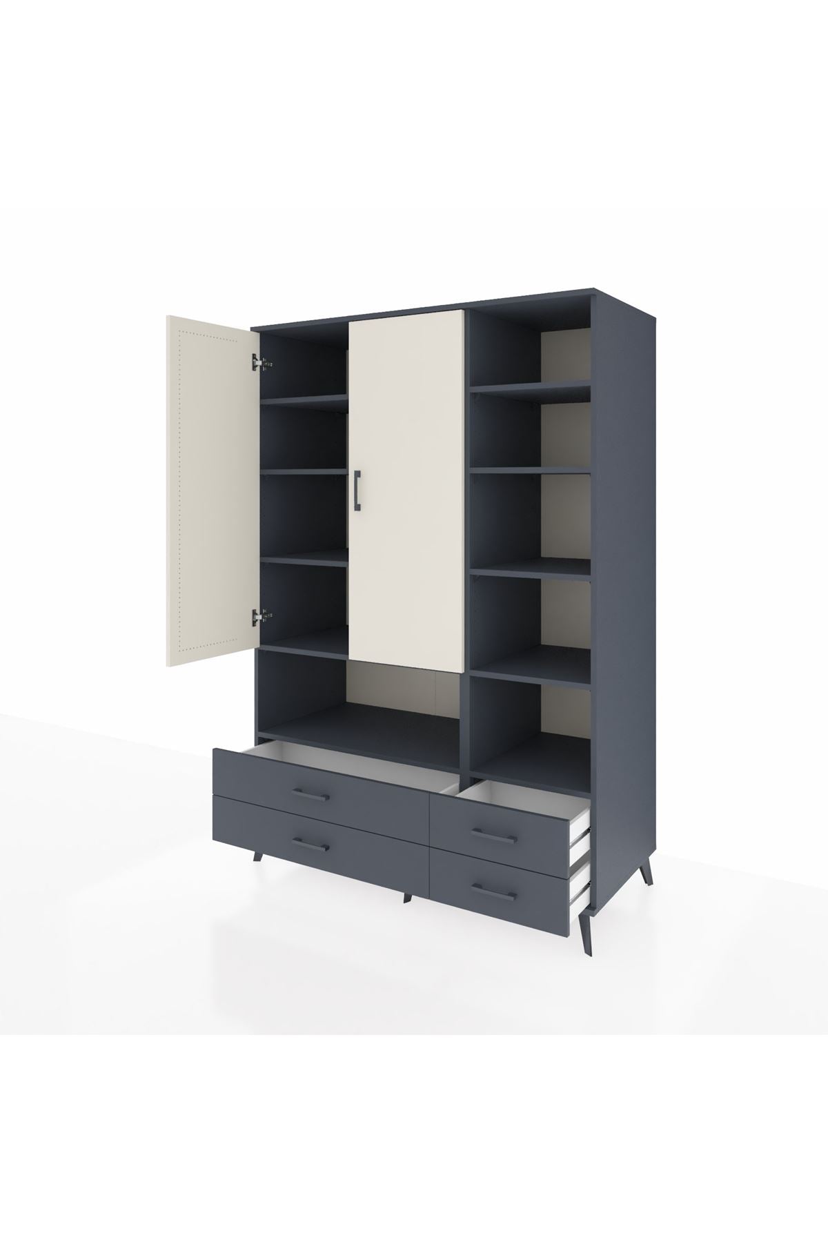 Kronos Dolap 10 Raflı 4 Çekmeceli 2 Kapaklı 132x59x195 Antrasit-Aytaşı/Antrasit