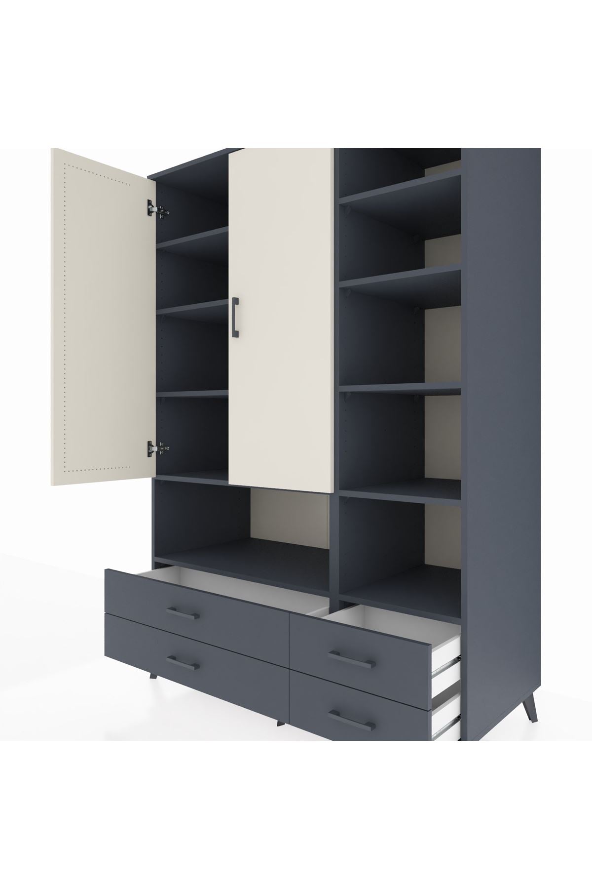 Kronos Dolap 10 Raflı 4 Çekmeceli 2 Kapaklı 132x59x195 Antrasit-Aytaşı/Antrasit