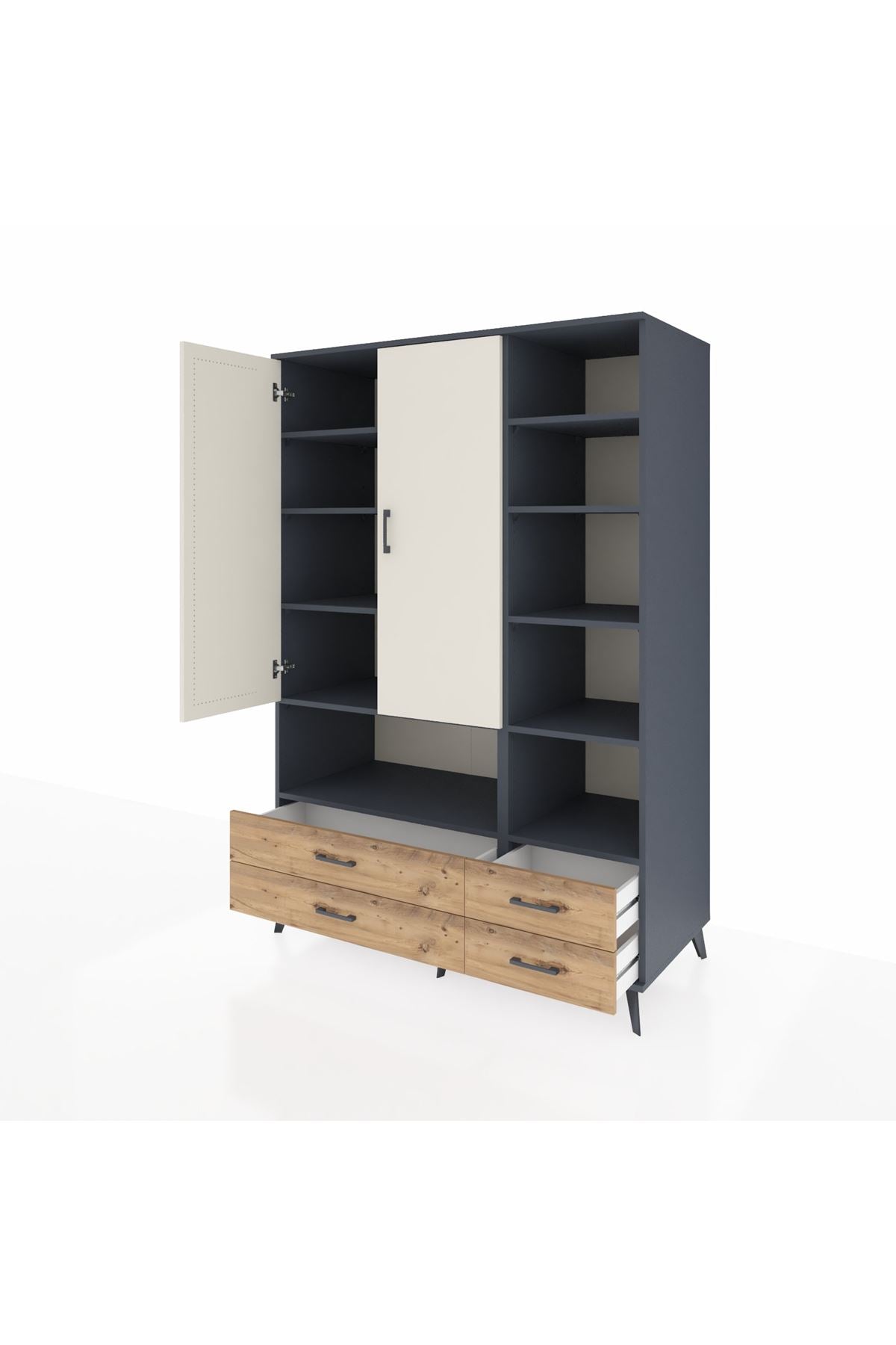 Kronos Dolap 10 Raflı 4 Çekmeceli 2 Kapaklı 132x59x195 Antrasit-Aytaşı/Çam