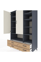 Kronos Dolap 10 Raflı 4 Çekmeceli 2 Kapaklı 132x59x195 Antrasit-Aytaşı/Çam