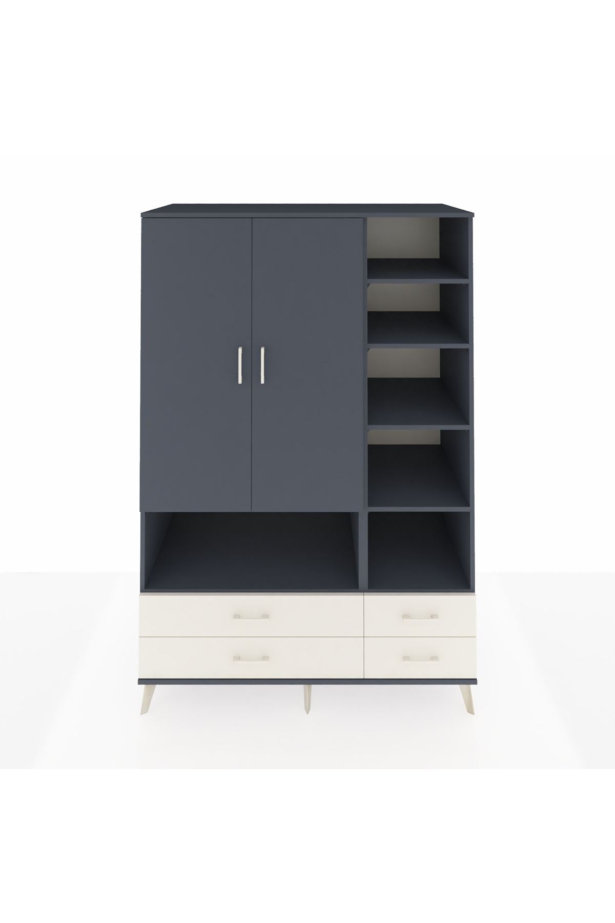 Kronos Dolap 10 Raflı 4 Çekmeceli 2 Kapaklı 132x59x195 Antrasit-Antrasit/Aytaşı