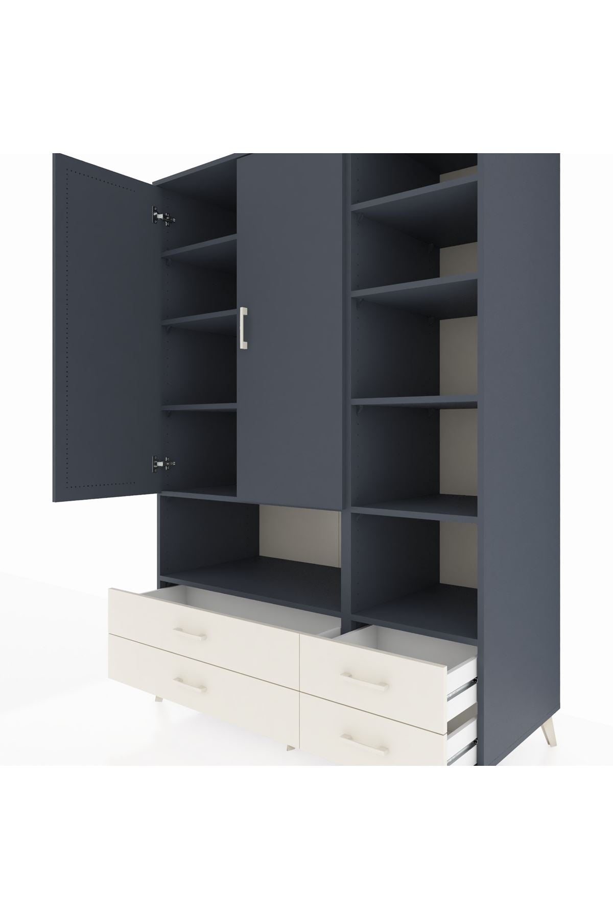 Kronos Dolap 10 Raflı 4 Çekmeceli 2 Kapaklı 132x59x195 Antrasit-Antrasit/Aytaşı