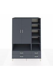 Kronos Dolap 10 Raflı 4 Çekmeceli 2 Kapaklı 132x59x195 Antrasit-Antrasit/Antrasit