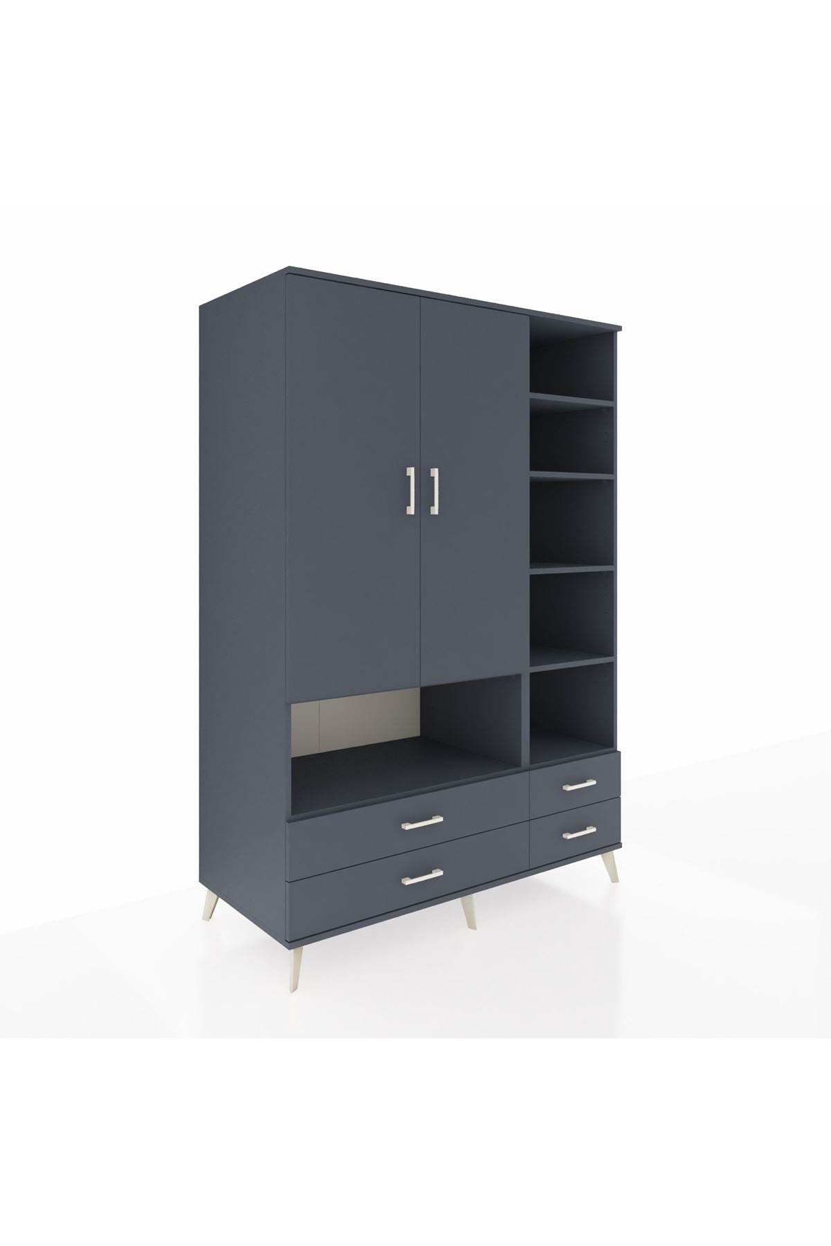 Kronos Dolap 10 Raflı 4 Çekmeceli 2 Kapaklı 132x59x195 Antrasit-Antrasit/Antrasit