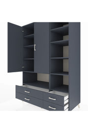 Kronos Dolap 10 Raflı 4 Çekmeceli 2 Kapaklı 132x59x195 Antrasit-Antrasit/Antrasit