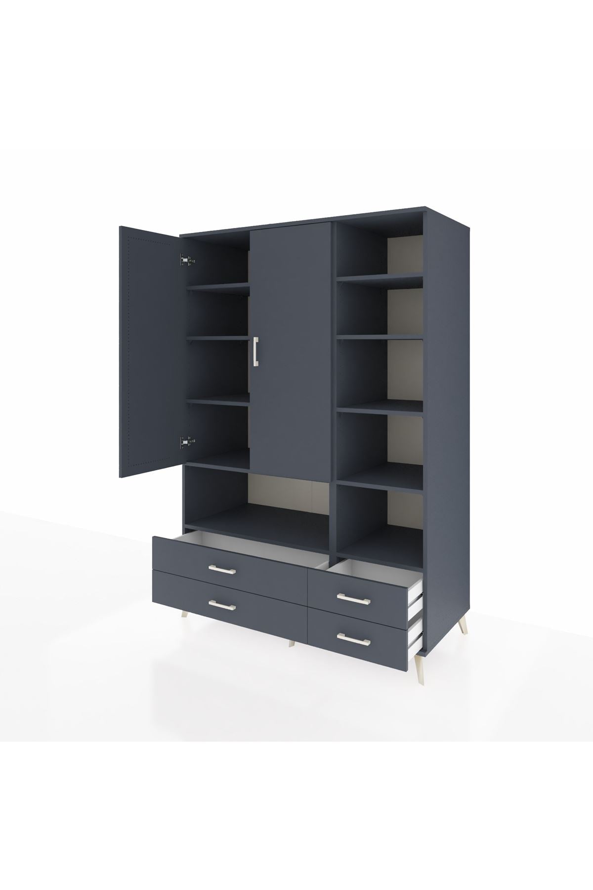 Kronos Dolap 10 Raflı 4 Çekmeceli 2 Kapaklı 132x59x195 Antrasit-Antrasit/Antrasit