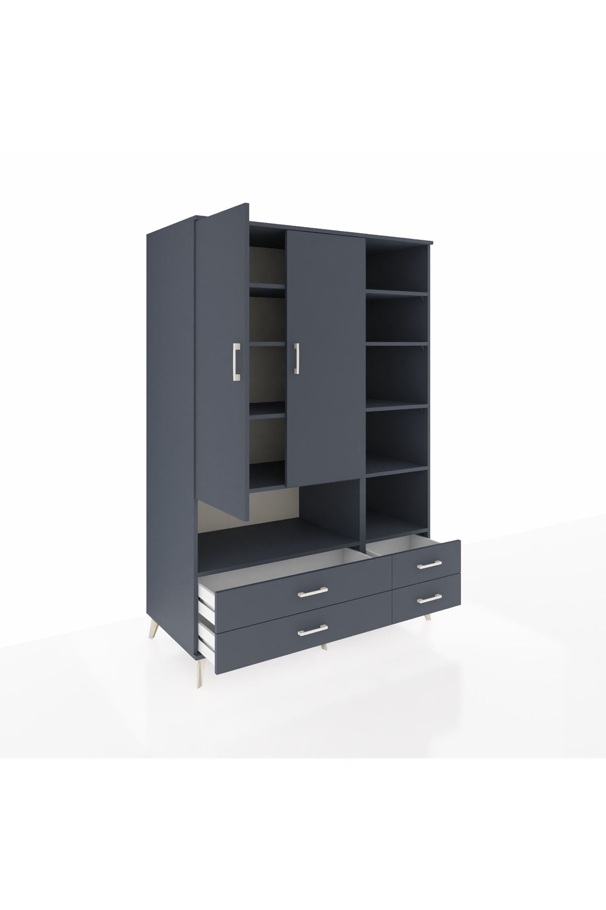 Kronos Dolap 10 Raflı 4 Çekmeceli 2 Kapaklı 132x59x195 Antrasit-Antrasit/Antrasit