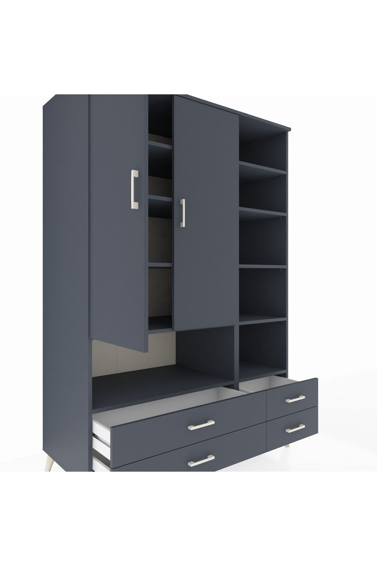 Kronos Dolap 10 Raflı 4 Çekmeceli 2 Kapaklı 132x59x195 Antrasit-Antrasit/Antrasit