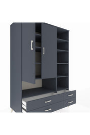 Kronos Dolap 10 Raflı 4 Çekmeceli 2 Kapaklı 132x59x195 Antrasit-Antrasit/Antrasit