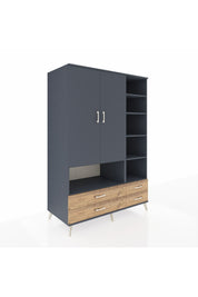 Kronos Dolap 10 Raflı 4 Çekmeceli 2 Kapaklı 132x59x195 Antrasit-Antrasit/Çam
