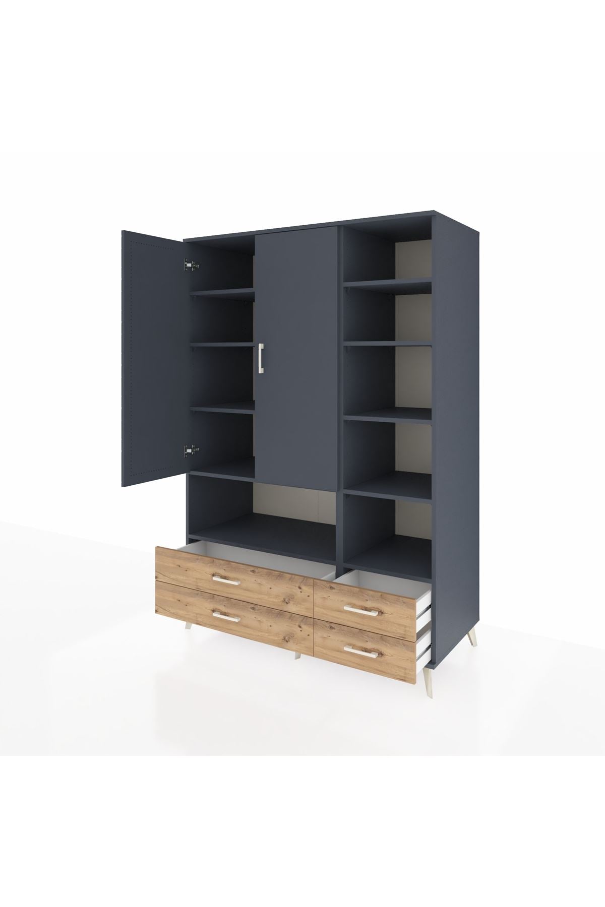 Kronos Dolap 10 Raflı 4 Çekmeceli 2 Kapaklı 132x59x195 Antrasit-Antrasit/Çam