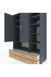 Kronos Dolap 10 Raflı 4 Çekmeceli 2 Kapaklı 132x59x195 Antrasit-Antrasit/Çam