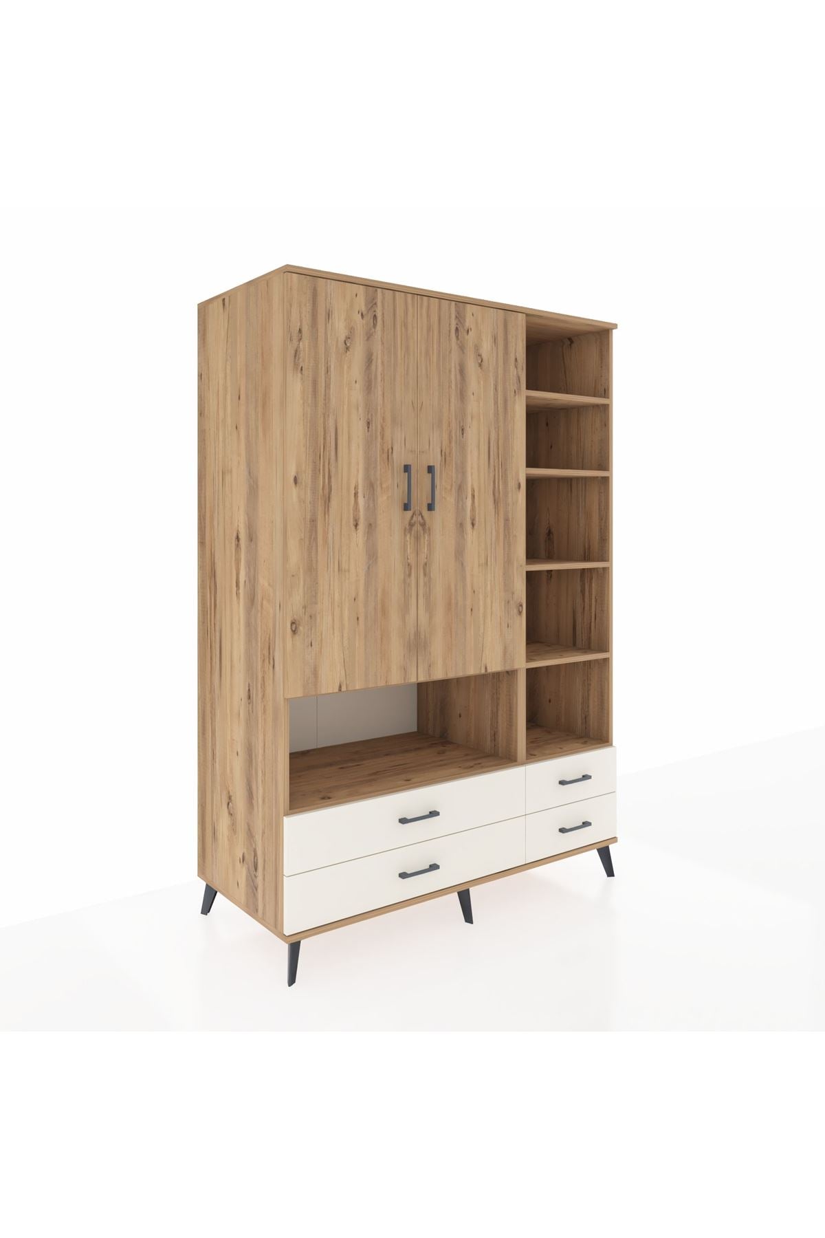 Kronos Dolap 10 Raflı 4 Çekmeceli 2 Kapaklı 132x59x195 Çam-Çam/Aytaşı