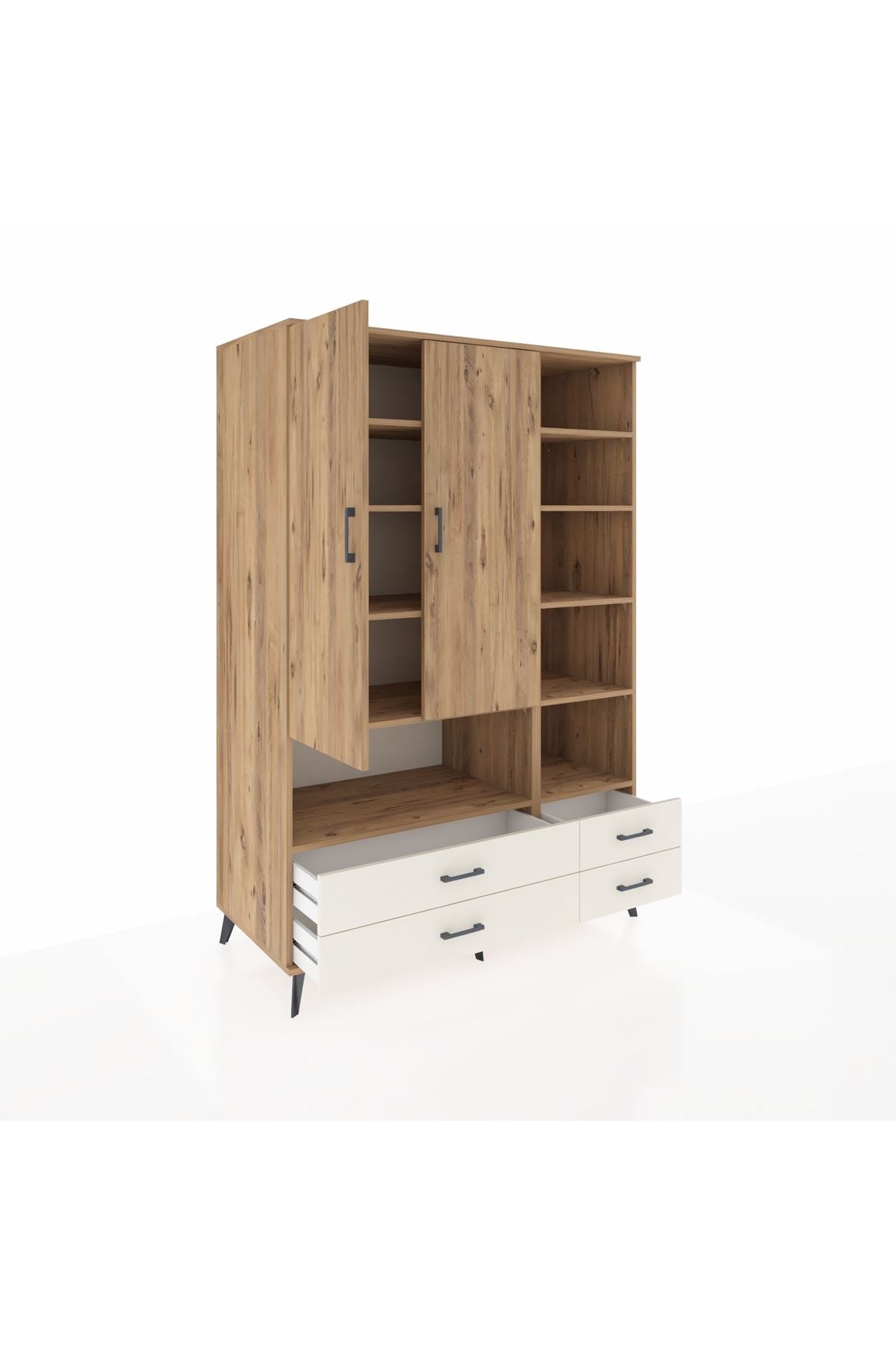 Kronos Dolap 10 Raflı 4 Çekmeceli 2 Kapaklı 132x59x195 Çam-Çam/Aytaşı