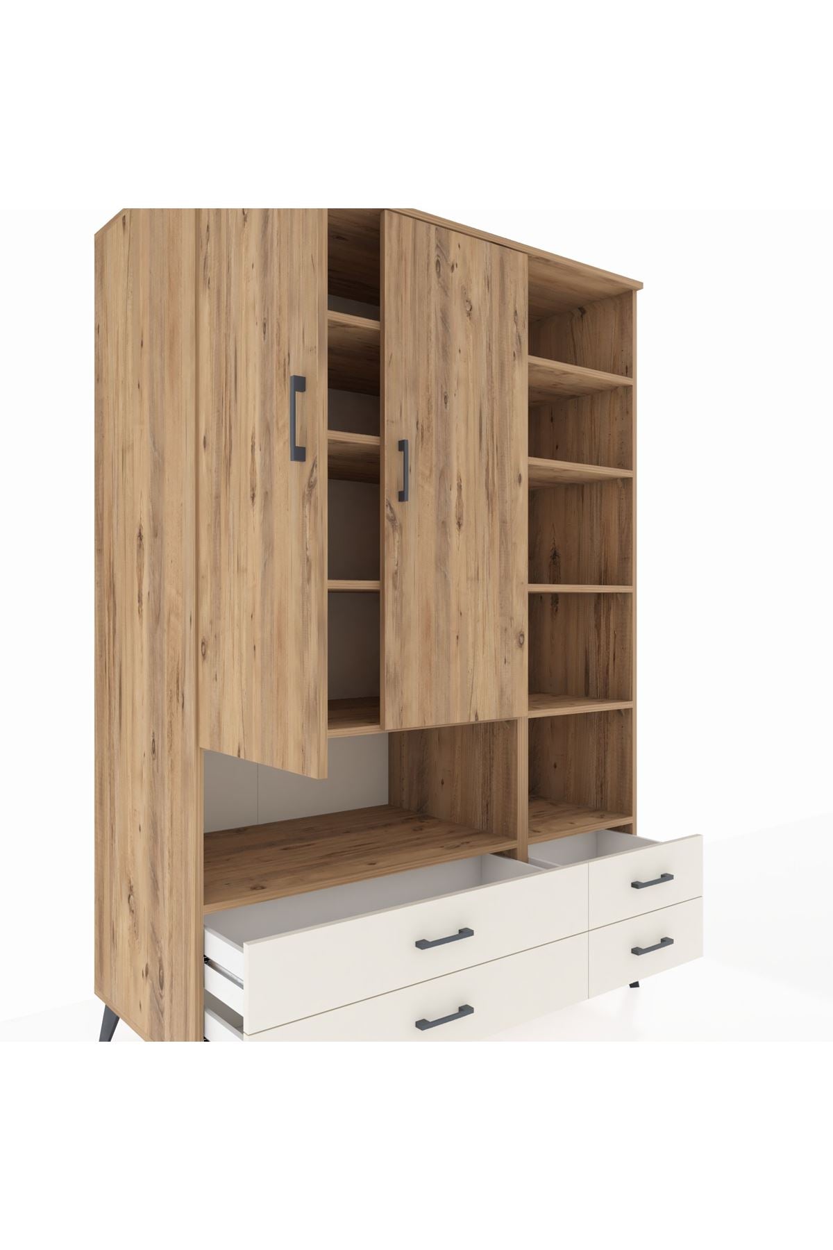 Kronos Dolap 10 Raflı 4 Çekmeceli 2 Kapaklı 132x59x195 Çam-Çam/Aytaşı