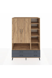 Kronos Dolap 10 Raflı 4 Çekmeceli 2 Kapaklı 132x59x195 Çam-Çam/Antrasit