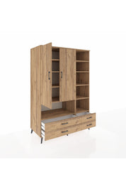 Kronos Dolap 10 Raflı 4 Çekmeceli 2 Kapaklı 132x59x195 Çam-Çam/Çam