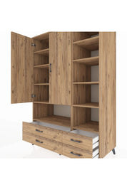 Kronos Dolap 10 Raflı 4 Çekmeceli 2 Kapaklı 132x59x195 Çam-Çam/Çam